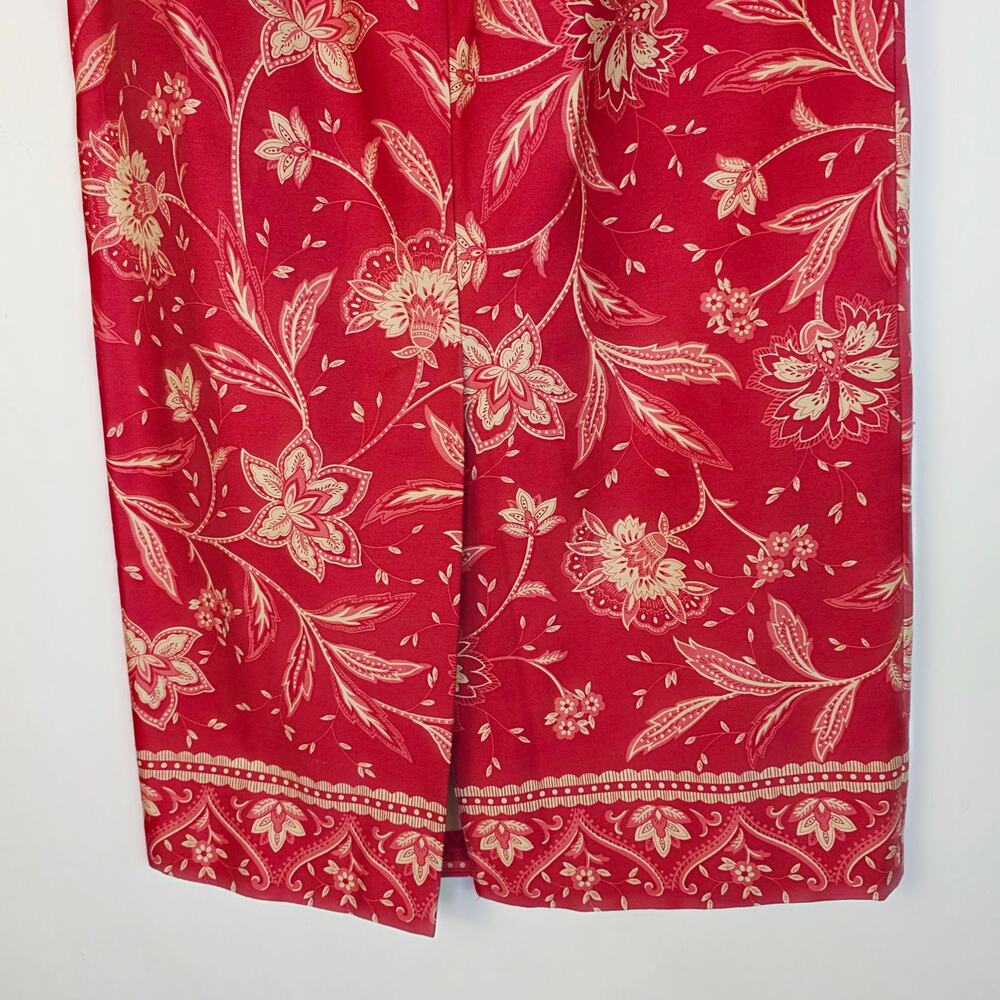Talbots Petites Skirt 10 Berry Red Floral Midi Cotton Zip Boho Cottage Classic - Picture 6 of 14